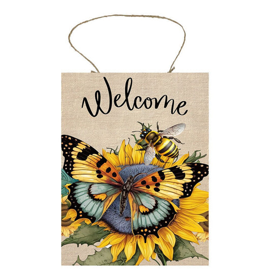 New Release Wall Decor, Welcome Sign,  Butterfly Bee Welcome Farmhouse Decor Printed Handmade Wood Sign Door Hanger Sign