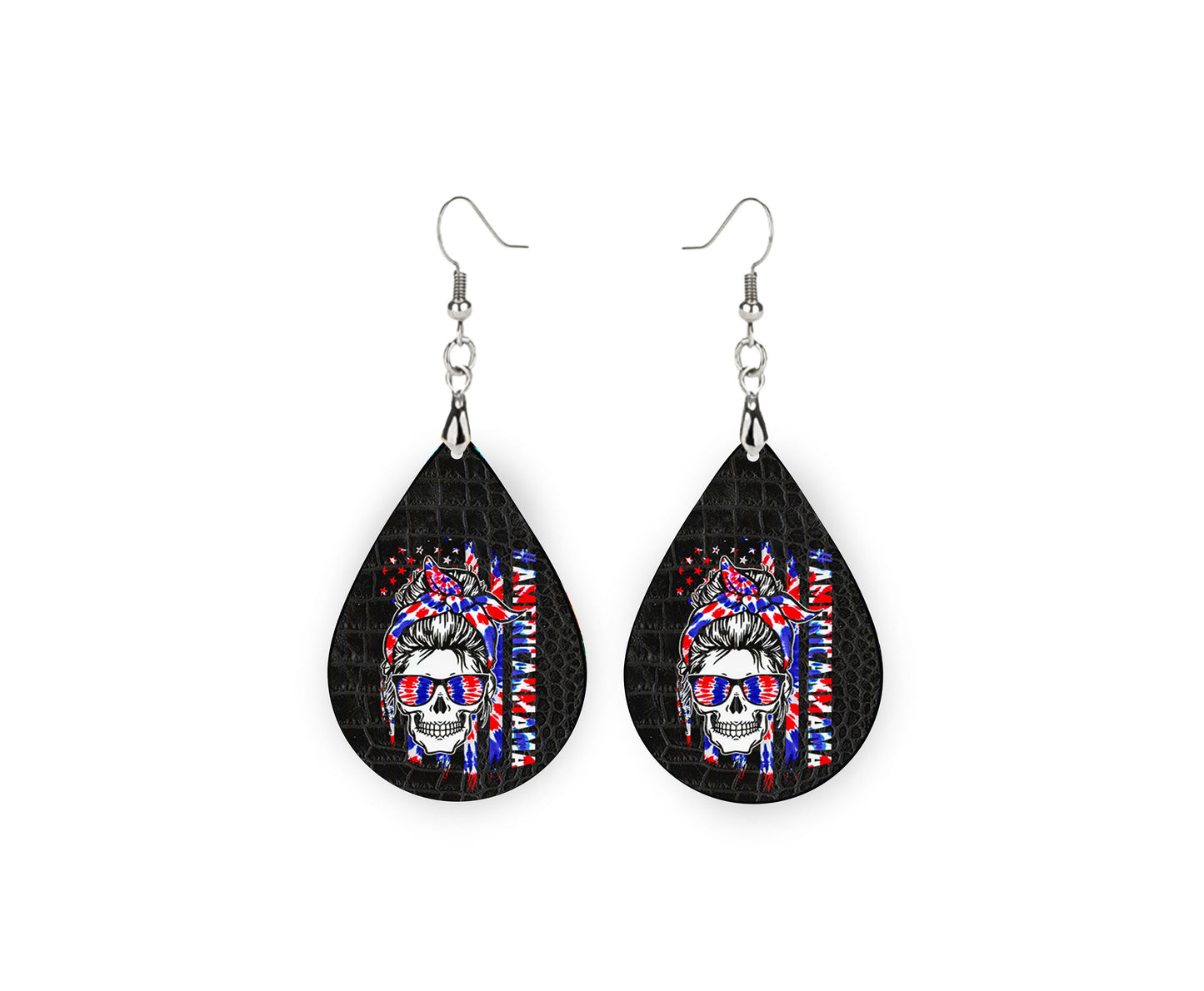 American Mama Print Tear Drop Wood Dangle Earrings Hypoallergenic Jewelry