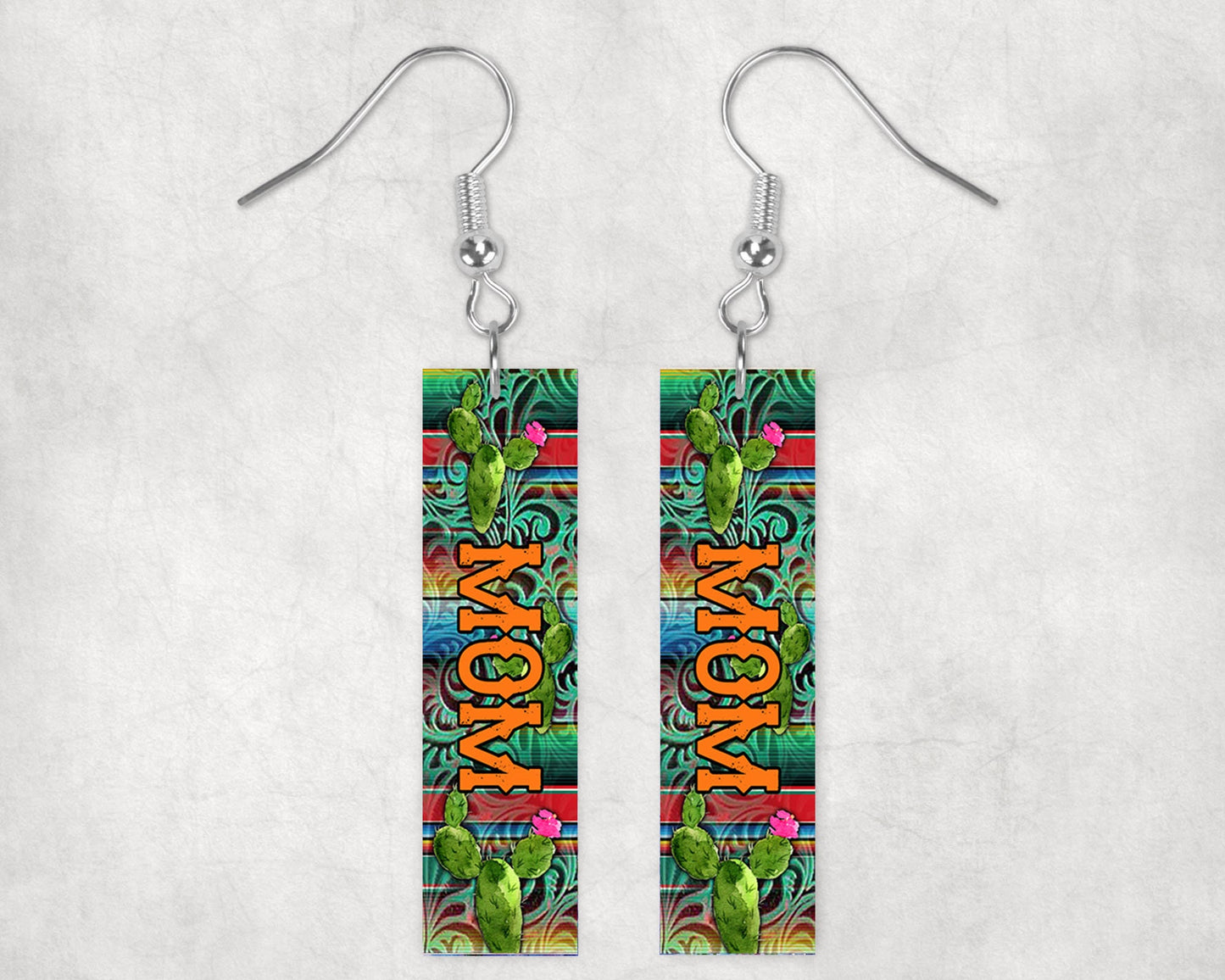 Cactus Mom Print Western Printed Wood Dangle Earrings Hypoallergenic Jewelry Handmade