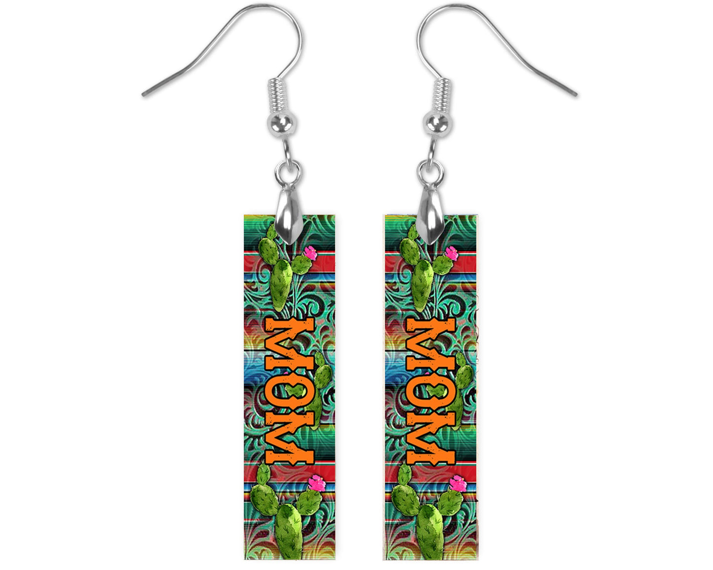 Cactus Mom Print Western Printed Wood Dangle Earrings Hypoallergenic Jewelry Handmade