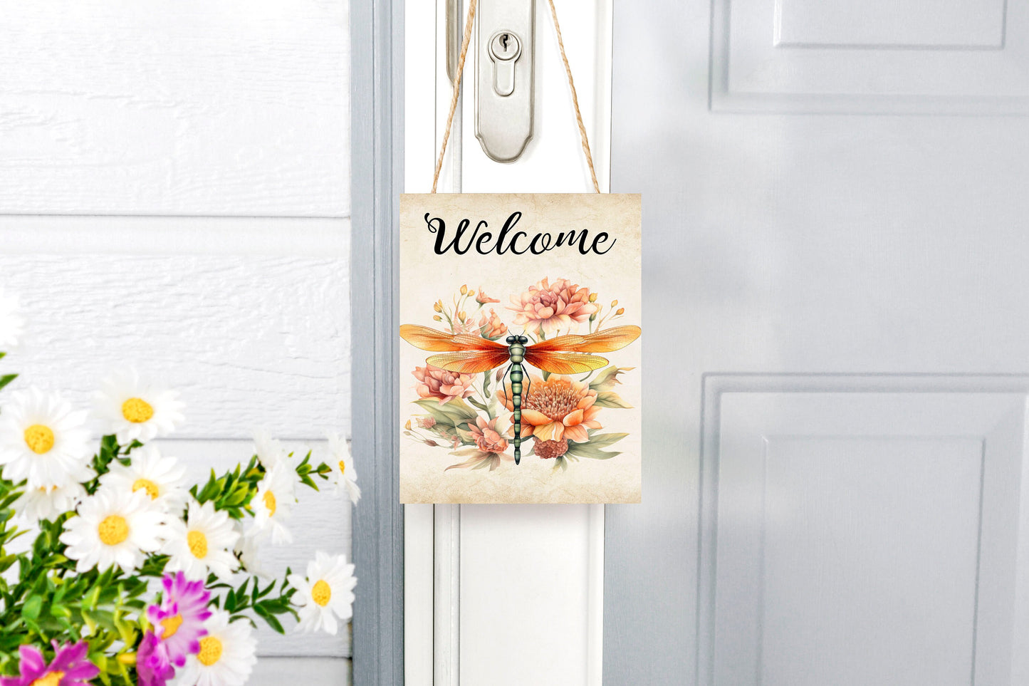 New Release Fall Decor, Fall Sign, Welcome Fall Dragonfly Farmhouse Decor Printed Handmade Wood Sign Door Hanger Sign