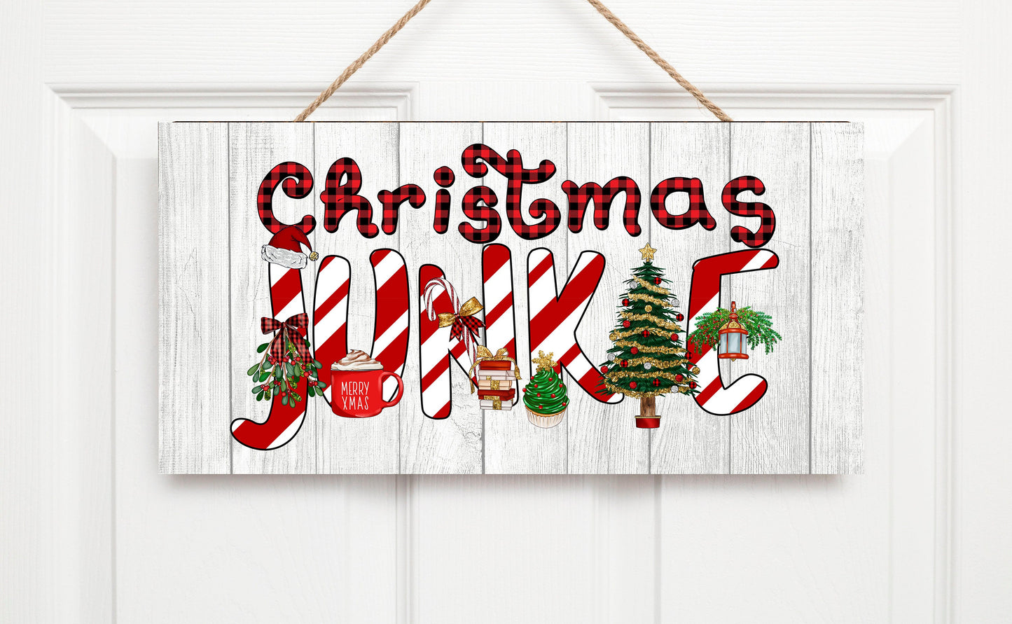 New Release Christmas Junkie  Decor Printed Handmade Wood Sign, Wreath Sign, Door Hanger, Christmas Decor Wall Sign