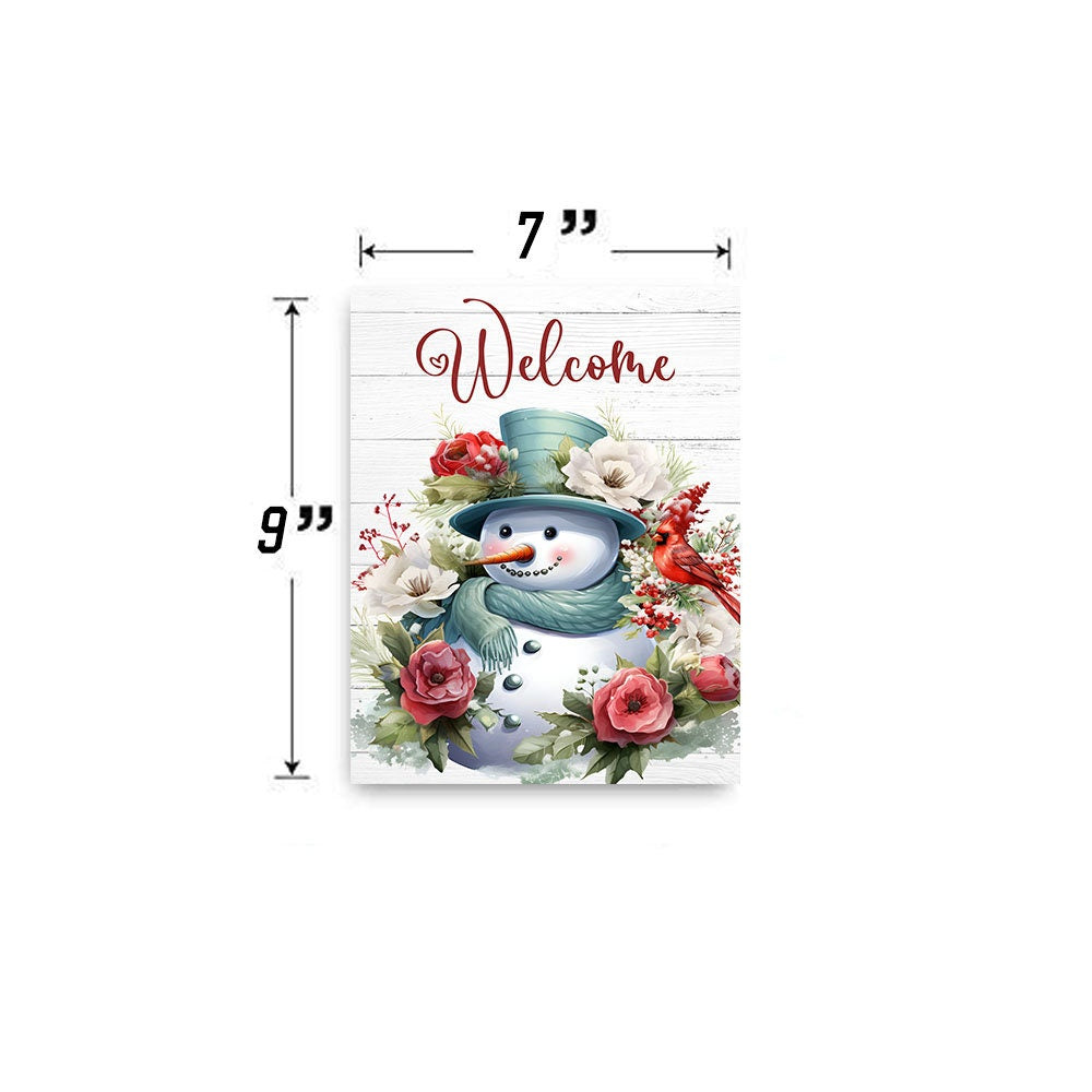 New Release Christmas Winter Wall Decor, Welcome Sign,  Welcome  Snowman and Red Cardinal Farmhouse Decor Printed Wood Sign Door Hanger Sign