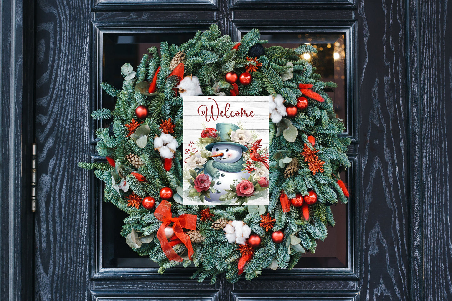 New Release Christmas Winter Wall Decor, Welcome Sign,  Welcome  Snowman and Red Cardinal Farmhouse Decor Printed Wood Sign Door Hanger Sign