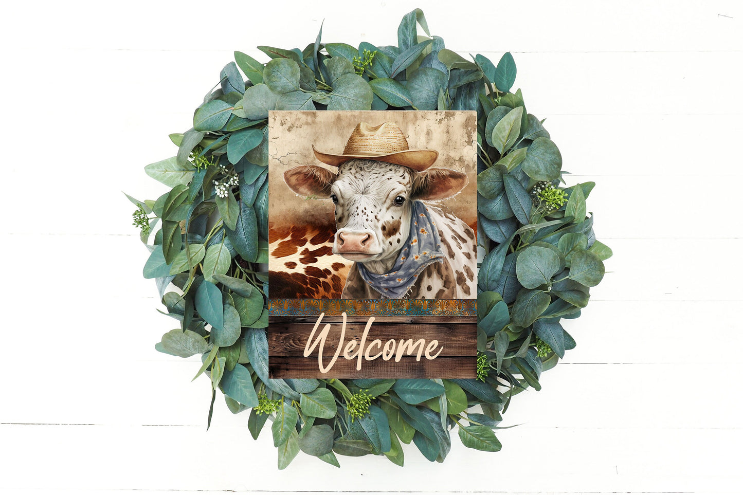 New Release Western Wall Decor, Welcome Sign,  Cowboy Cow Welcome Farmhouse Decor Printed Handmade Wood Sign Door Hanger Sign