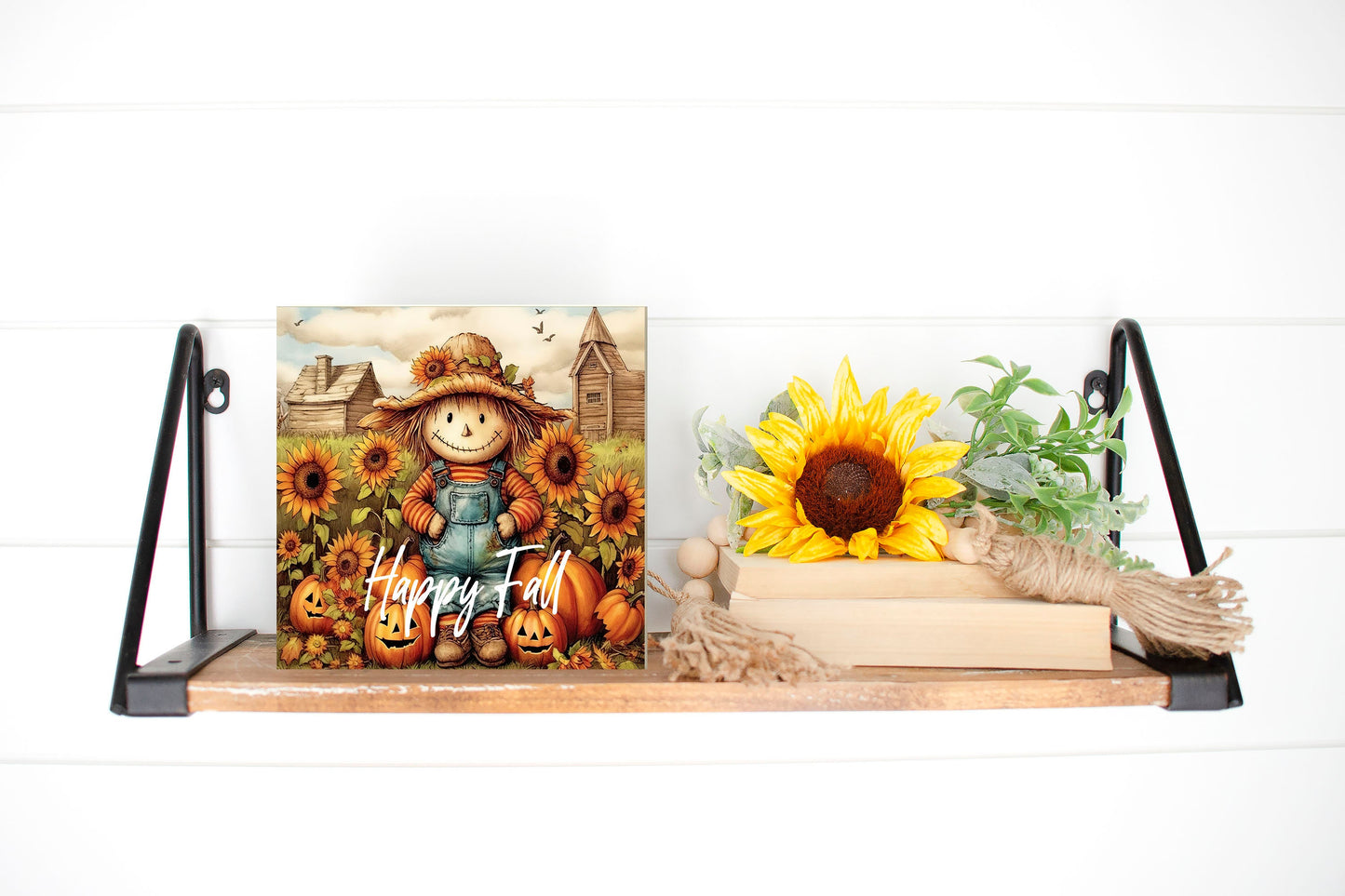 New Release Happy Fall Scarecrow  Printed Handmade Wood  Mini Sign, Tier Tray Decor, Kitchen Sign, Farmhouse Decor, Wreath Sign, Door Hanger