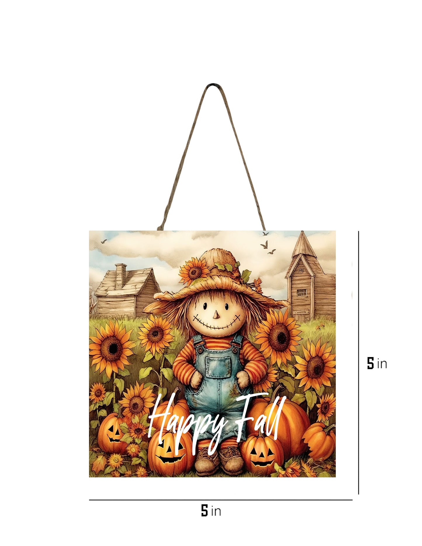 New Release Happy Fall Scarecrow  Printed Handmade Wood  Mini Sign, Tier Tray Decor, Kitchen Sign, Farmhouse Decor, Wreath Sign, Door Hanger