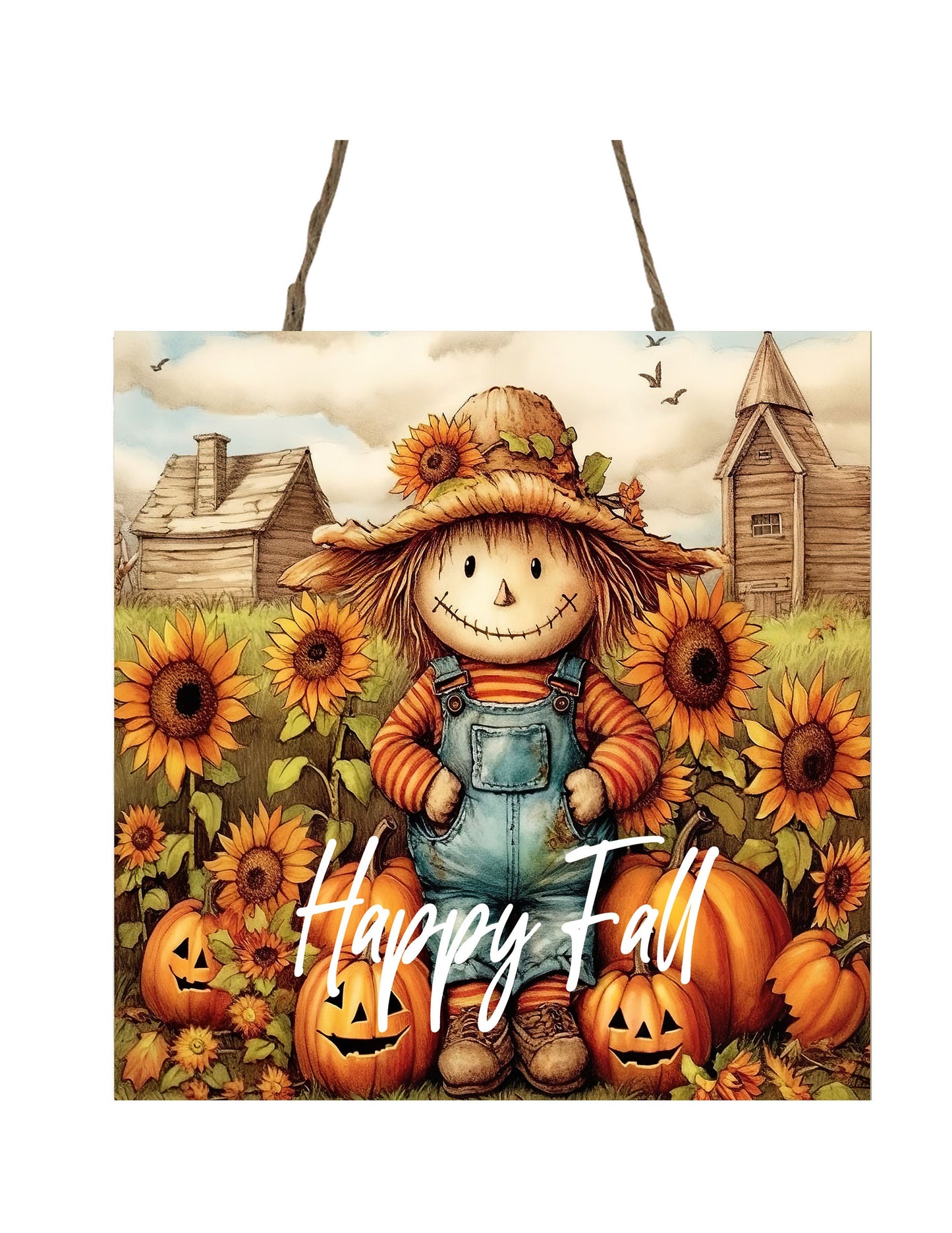 New Release Happy Fall Scarecrow  Printed Handmade Wood  Mini Sign, Tier Tray Decor, Kitchen Sign, Farmhouse Decor, Wreath Sign, Door Hanger