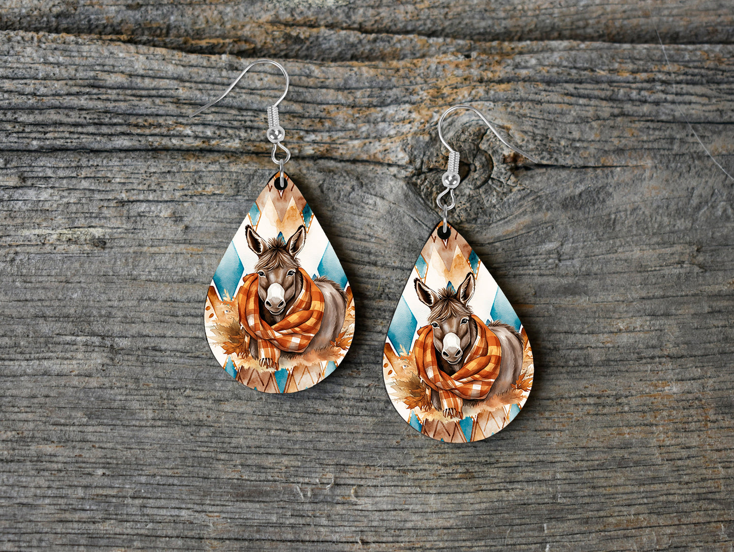 New Release Fall Earrings, Fall Donkey Tear Drop Dangle Printed Earrings Jewelry Handmade