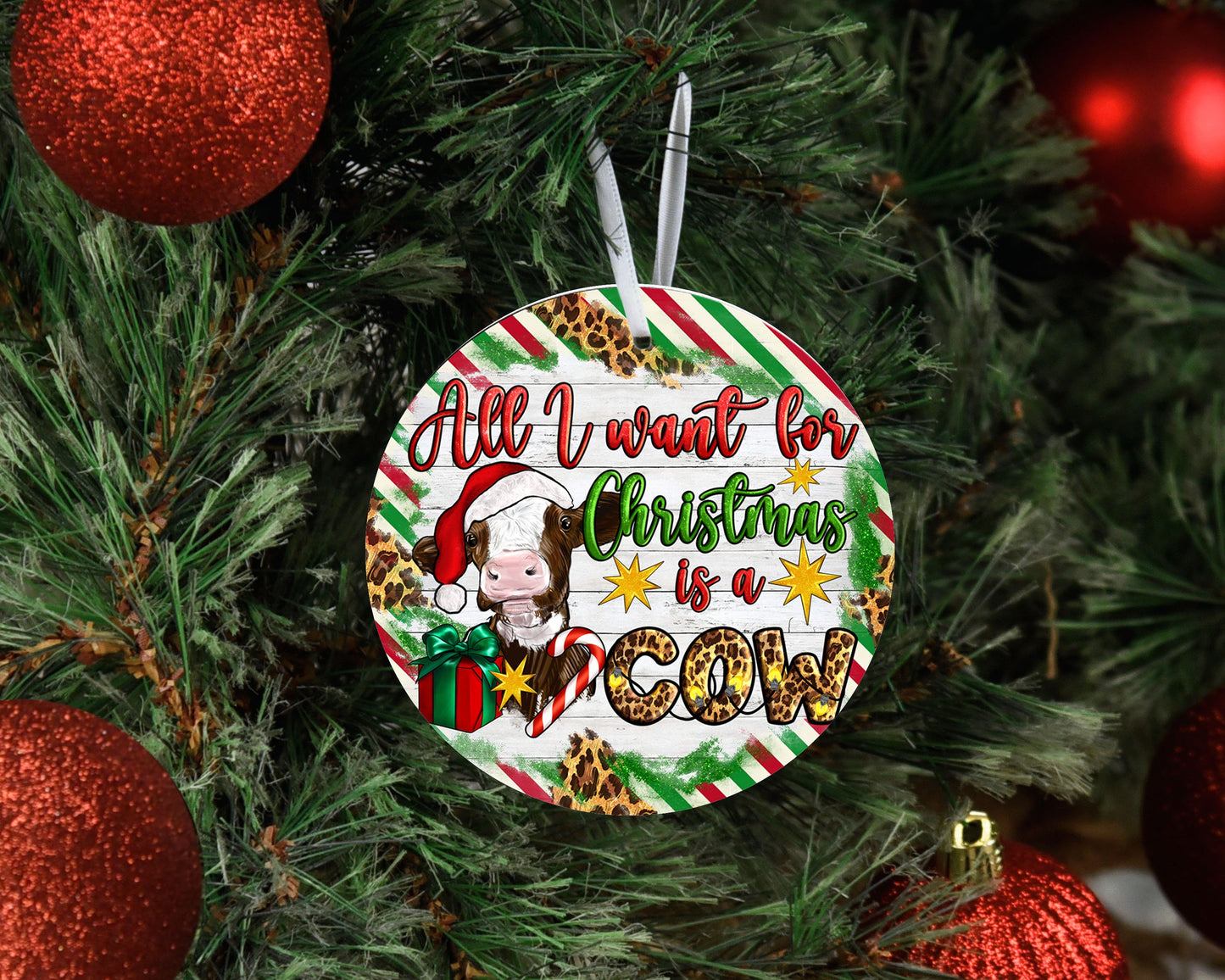 New Release Christmas Ornament, Western All I Want for Christmas is a Cow Ceramic Christmas Ornament