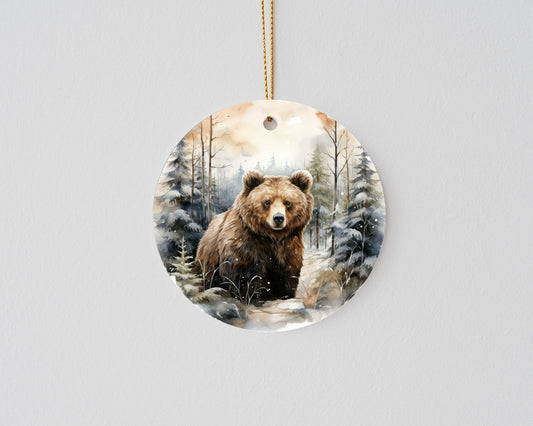 New Release Christmas Ornament, Bear in Snow Forest Woodland Christmas Ceramic Christmas Ornament
