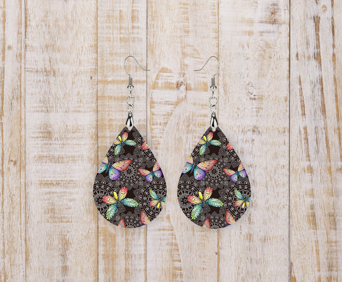 New Release Butterfly Wings Tear Drop Dangle Printed Earrings Jewelry Handmade