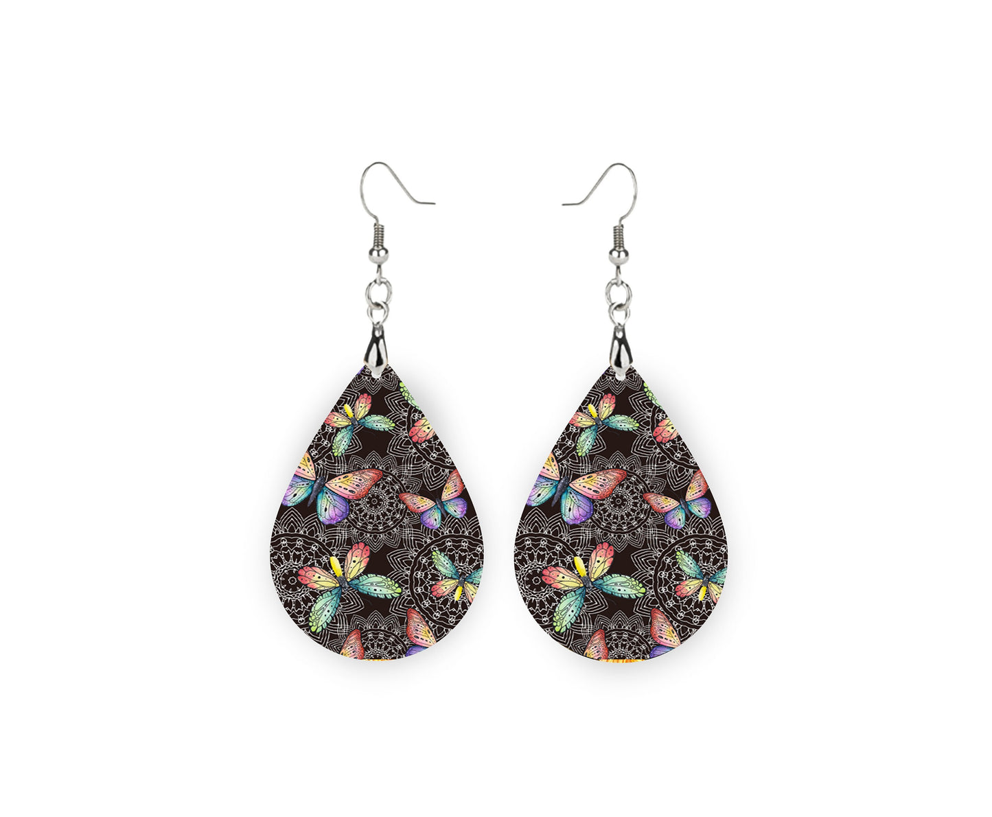 New Release Butterfly Wings Tear Drop Dangle Printed Earrings Jewelry Handmade