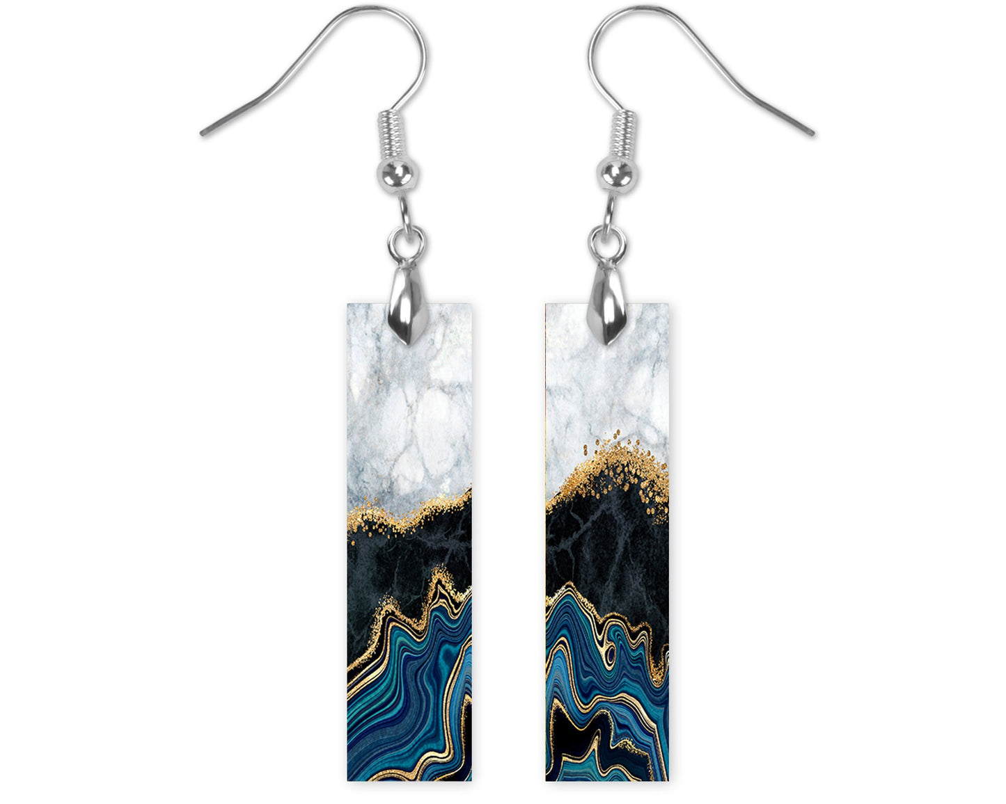 New Release Blue Black Agate Printed Wood Dangle Earrings Hypoallergenic Jewelry Handmade