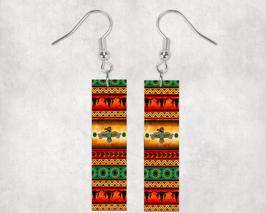 New Release Earrings, Aztec Thunderbird Tribal Bar Dangle Printed Earrings Jewelry Handmade