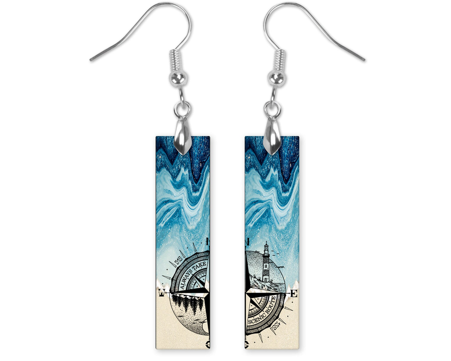 New Release Earrings, Beach Always Take the Scenic Route Bar Dangle Printed Earrings Jewelry Handmade