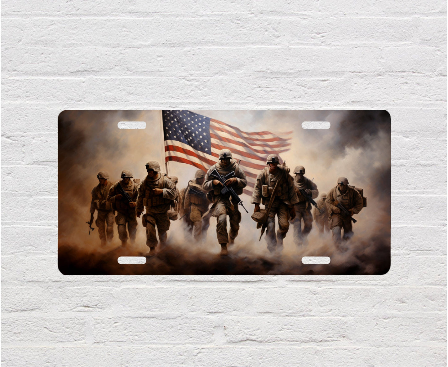 New Release American Soldiers Printed Aluminum Front License Plate, Car Accessory, Vanity Plate, Cute Car Tag