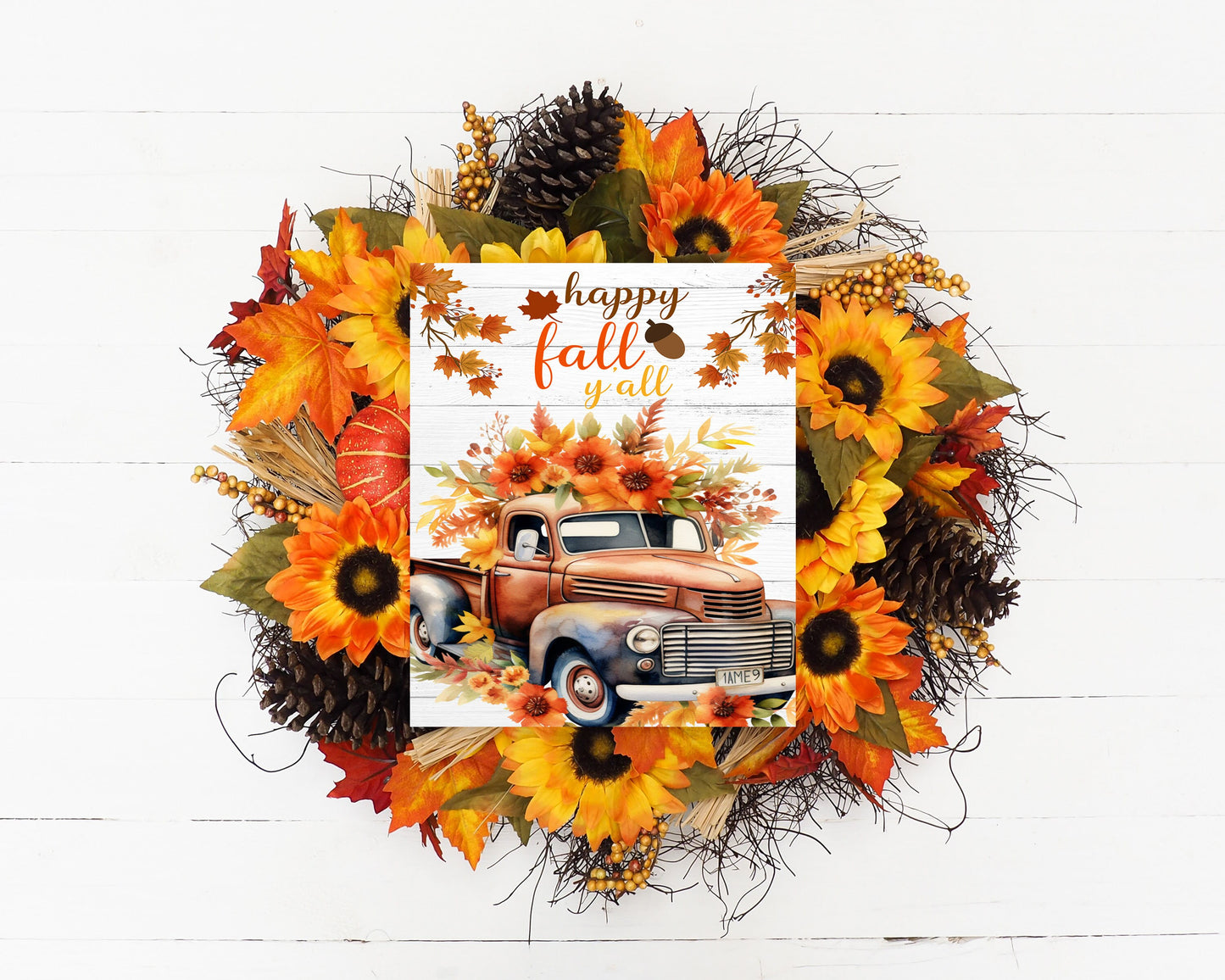 New Release Fall Decor, Fall Sign, Happy Fall Y'all Truck Farmhouse Decor Printed Handmade Wood Sign Door Hanger Sign