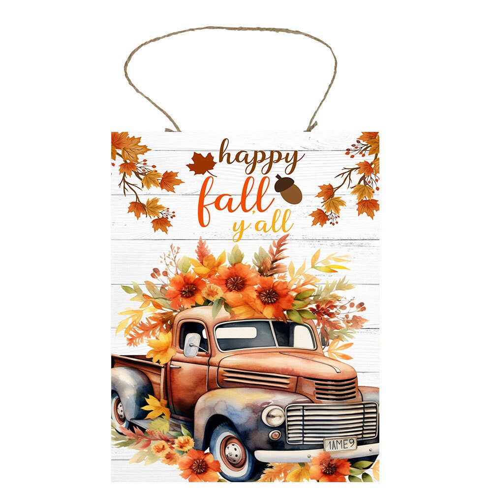 New Release Fall Decor, Fall Sign, Happy Fall Y'all Truck Farmhouse Decor Printed Handmade Wood Sign Door Hanger Sign