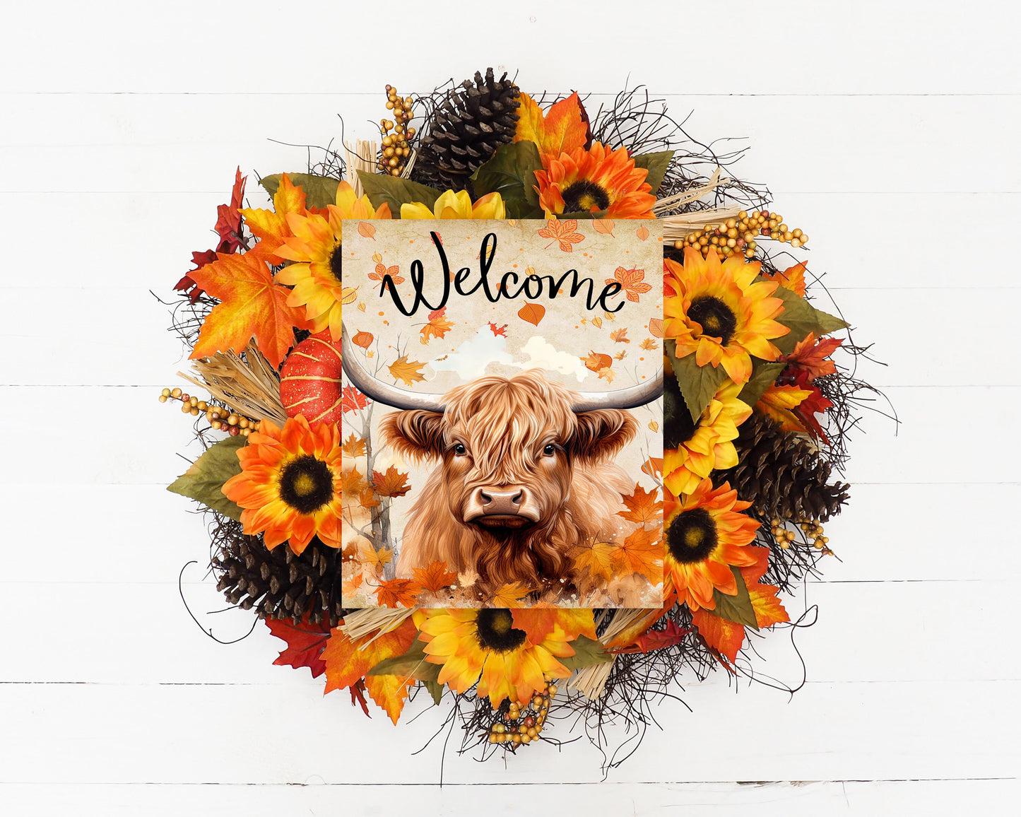 New Release Fall Decor, Fall Sign, Highland Cow Fall Welcome Farmhouse Decor Printed Handmade Wood Sign Door Hanger Sign