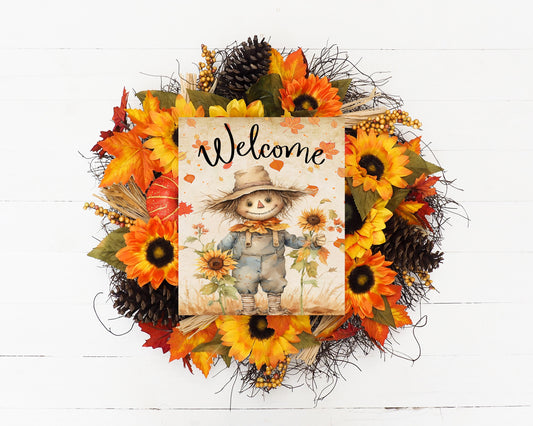 New Release Fall Decor, Fall Sign, Welcome Fall Scarecrow Farmhouse Decor Printed Handmade Wood Sign Door Hanger Sign
