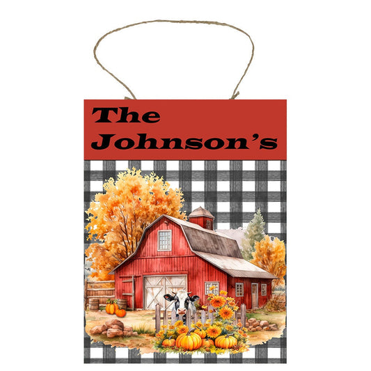 New Release Fall Red Barn,  Printed Handmade Wood Sign, Door Hanger, Wreath Sign