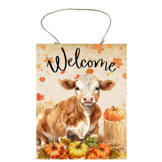 New Release Fall Decor, Fall Sign, Welcome Fall Cow Farmhouse Decor Printed Handmade Wood Sign Door Hanger Sign