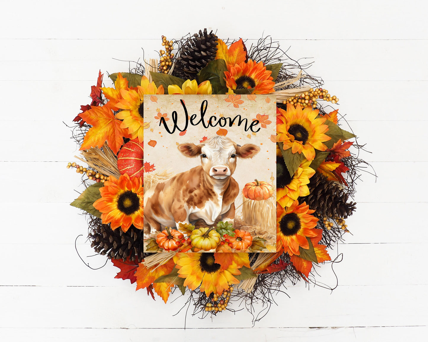 New Release Fall Decor, Fall Sign, Welcome Fall Cow Farmhouse Decor Printed Handmade Wood Sign Door Hanger Sign