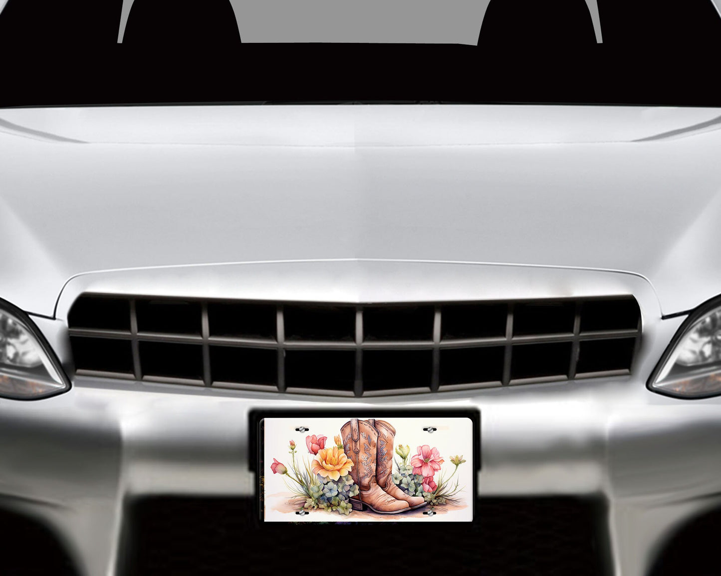 New Release License Plate, Boots and Flowers Printed Aluminum Front License Plate, Car Accessory, Vanity Plate, Cute Car Tag