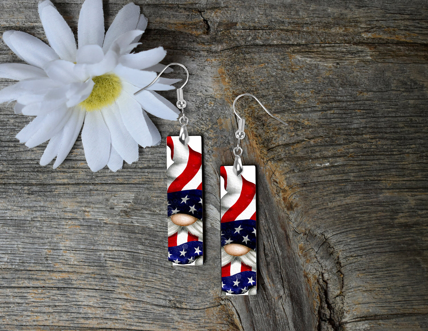 New Release Earrings,  Dangle Printed 4th of July Gnome Earrings Jewelry Handmade