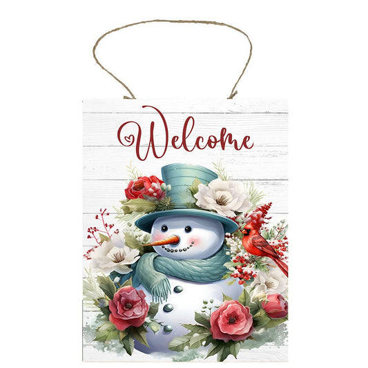 New Release Christmas Winter Wall Decor, Welcome Sign,  Welcome  Snowman and Red Cardinal Farmhouse Decor Printed Wood Sign Door Hanger Sign