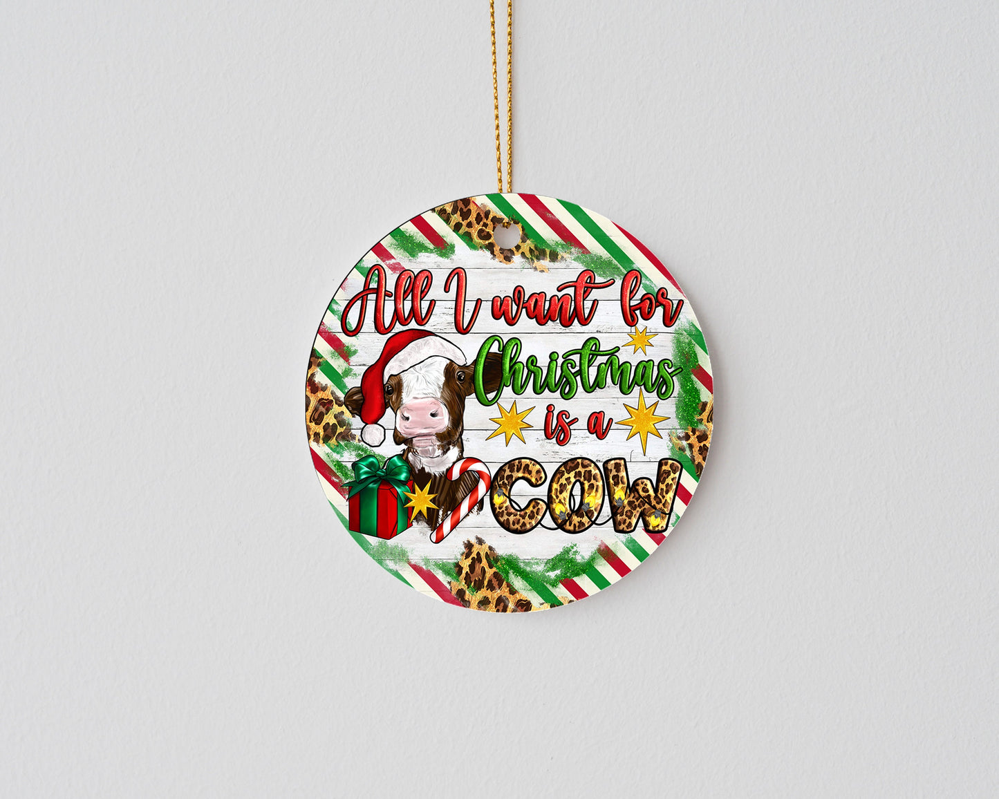 New Release Christmas Ornament, Western All I Want for Christmas is a Cow Ceramic Christmas Ornament