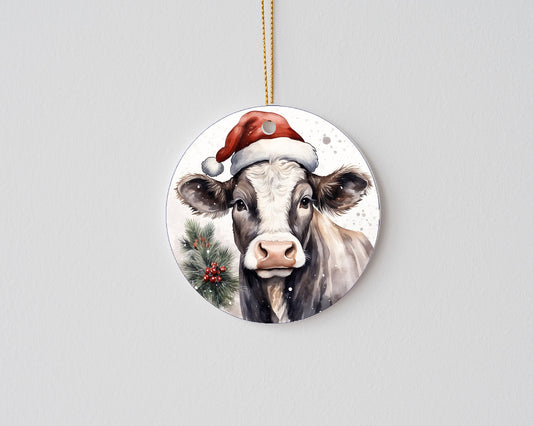 New Release Christmas Ornament, Black and White Cow in Santa Hat Ceramic Christmas Ornament