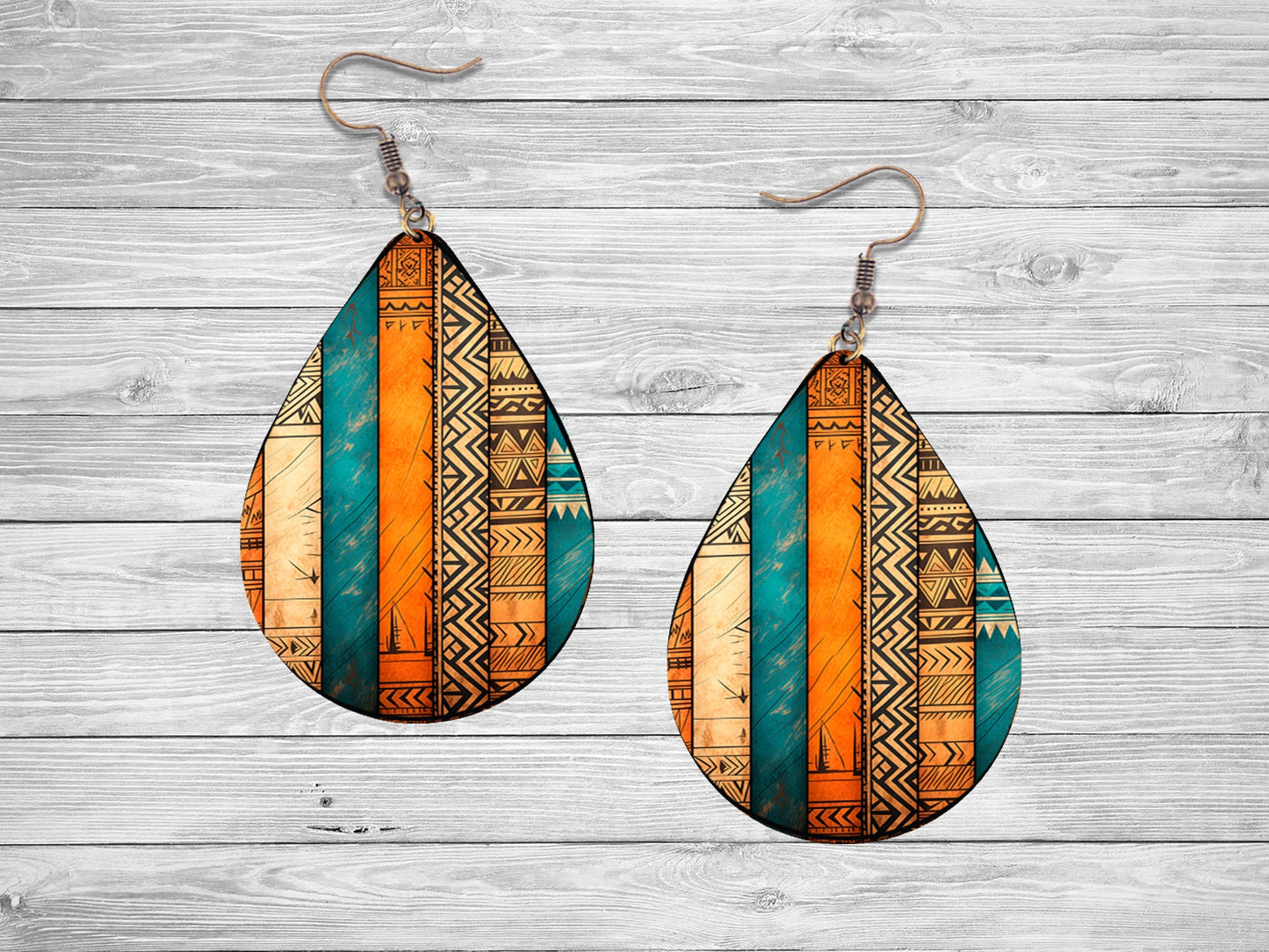 New Release Aztec Stripes Tribal Tear Drop Dangle Printed Earrings Jewelry Handmade