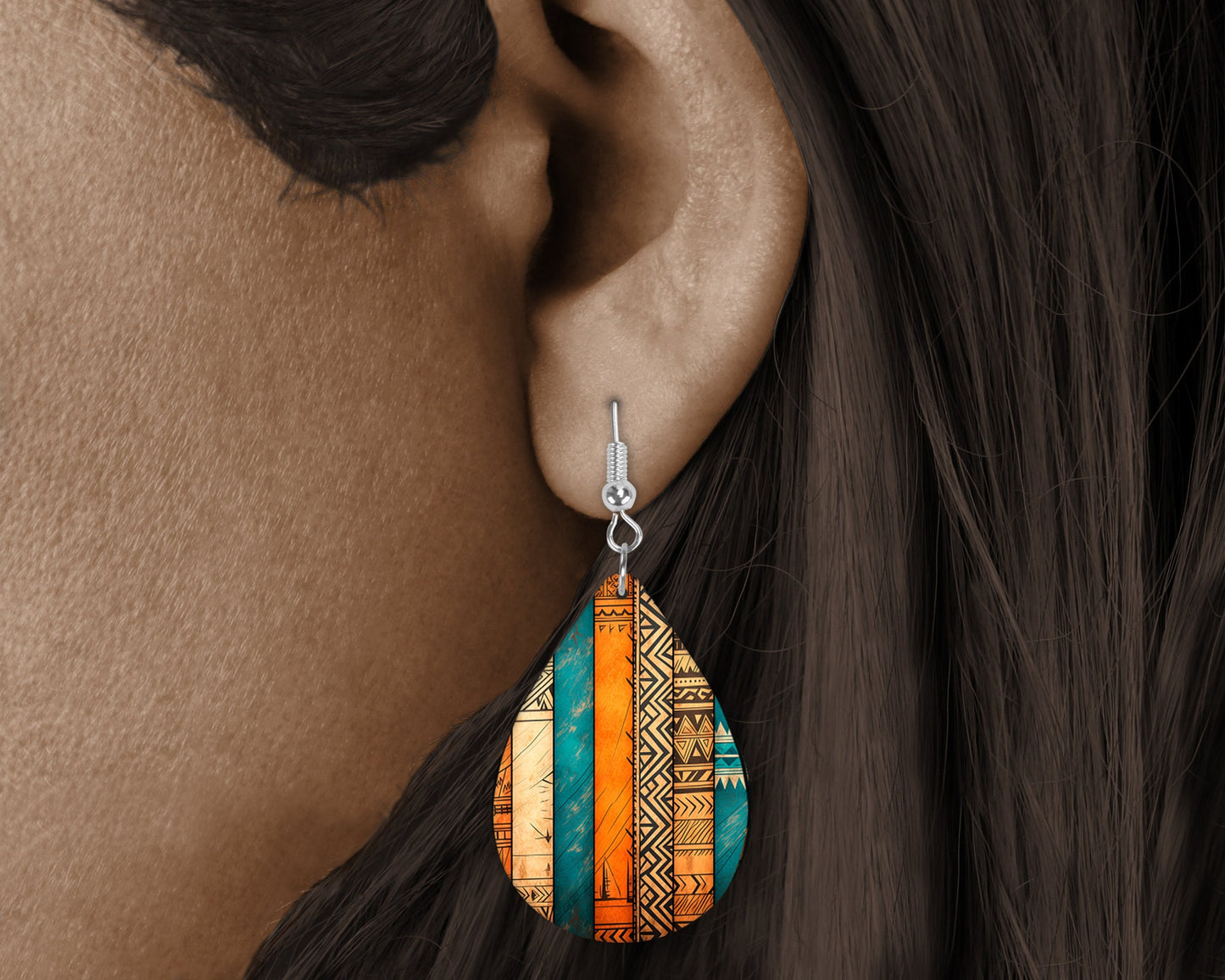 New Release Aztec Stripes Tribal Tear Drop Dangle Printed Earrings Jewelry Handmade