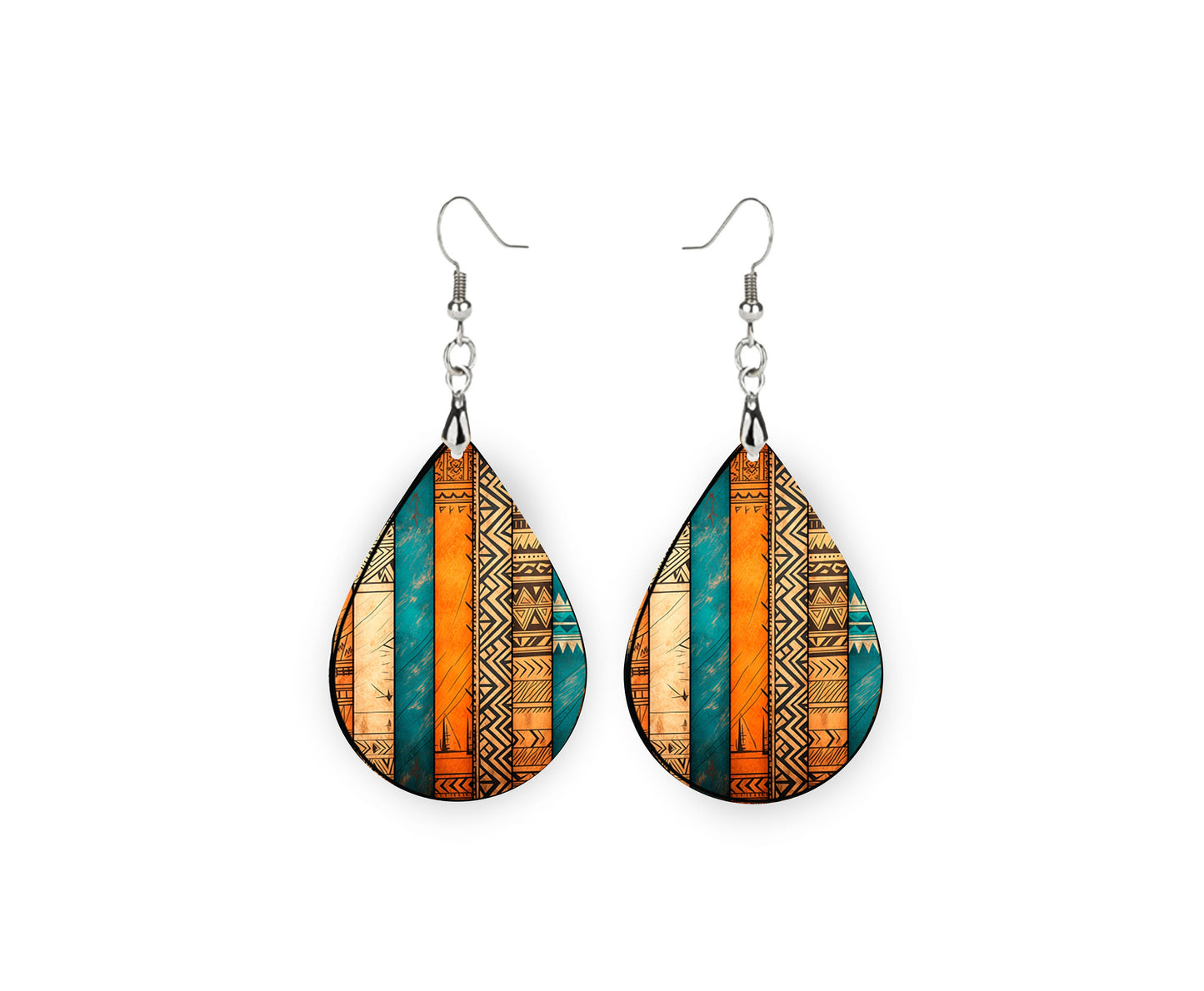 New Release Aztec Stripes Tribal Tear Drop Dangle Printed Earrings Jewelry Handmade