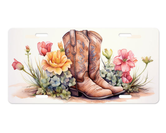 New Release License Plate, Boots and Flowers Printed Aluminum Front License Plate, Car Accessory, Vanity Plate, Cute Car Tag