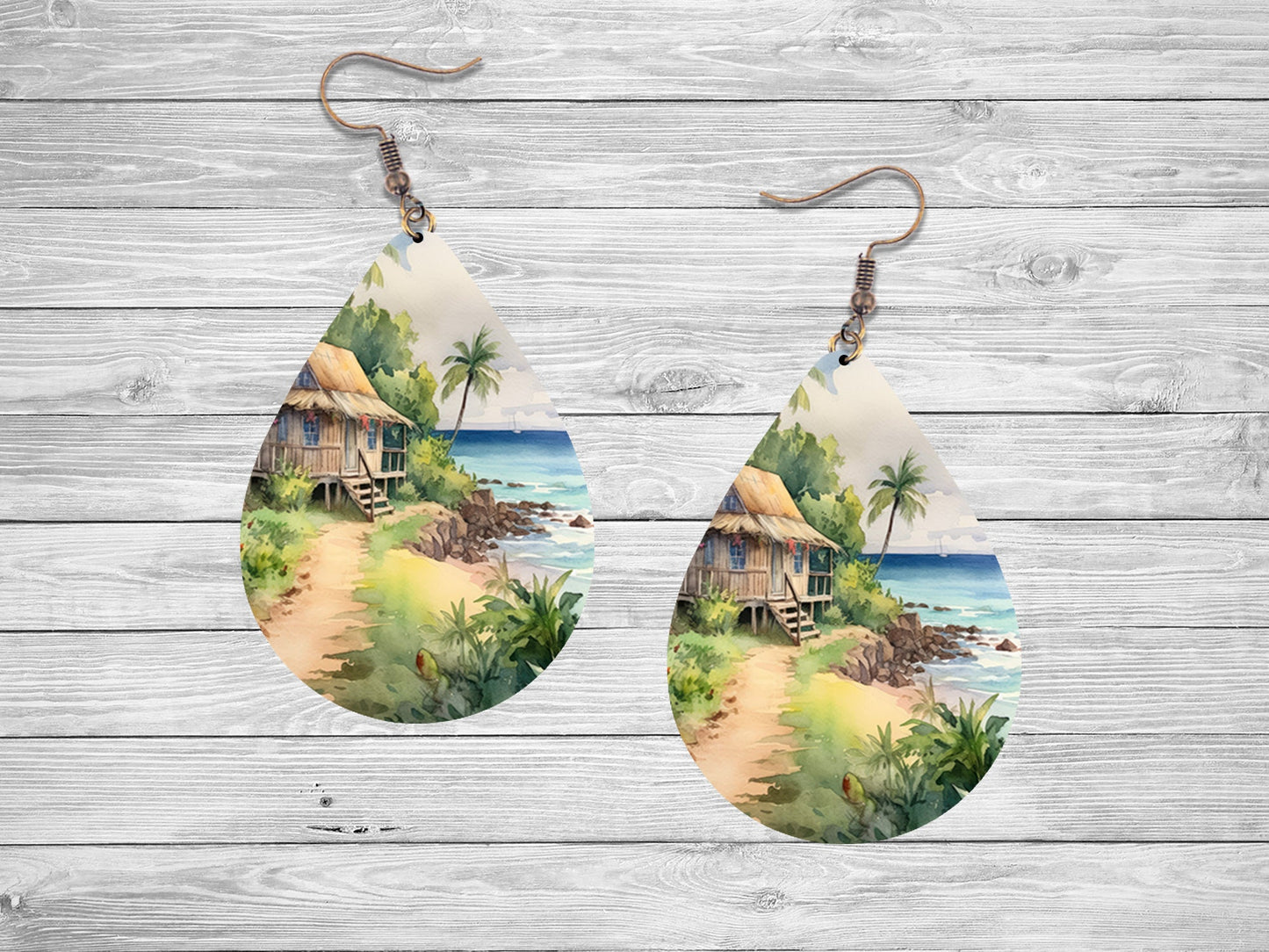 New Release Coastal Earrings, Beach Paradise Tear Drop Dangle Printed Earrings Jewelry Handmade