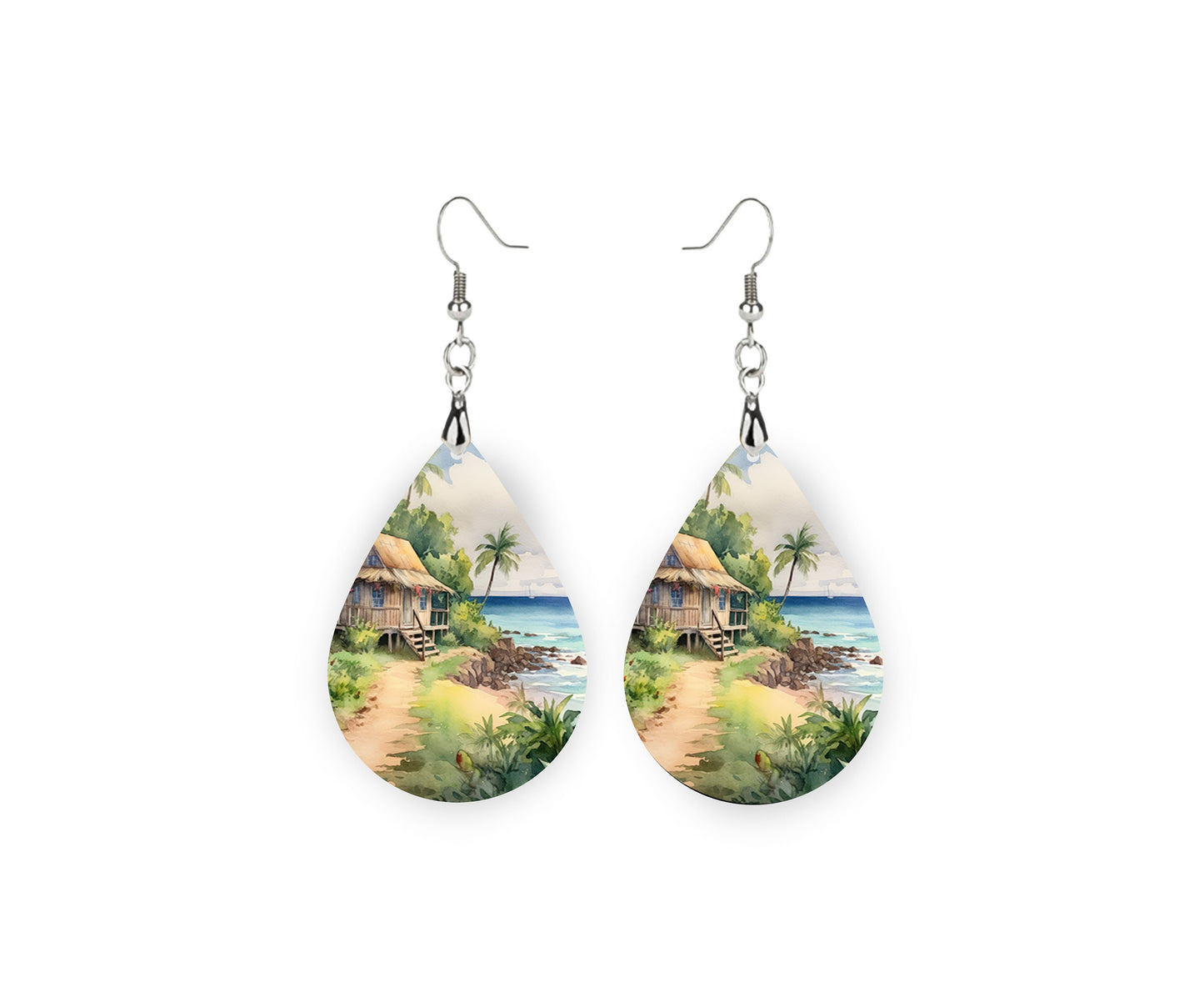 New Release Coastal Earrings, Beach Paradise Tear Drop Dangle Printed Earrings Jewelry Handmade