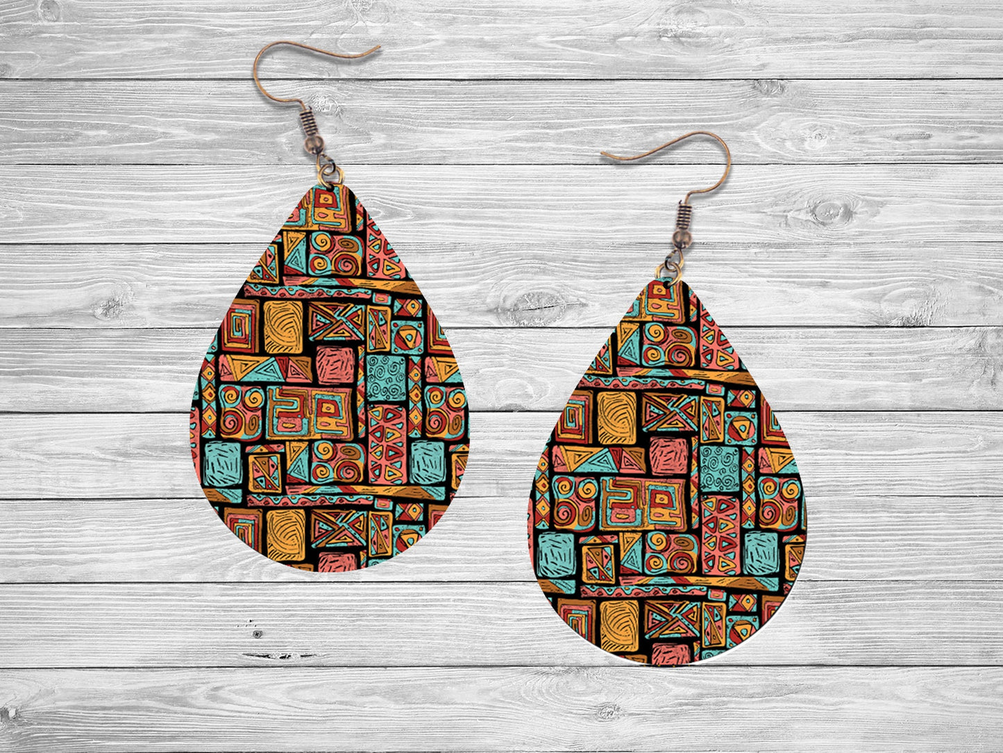 New Release Geometric Tribal Tear Drop Dangle Printed Earrings Jewelry Handmade