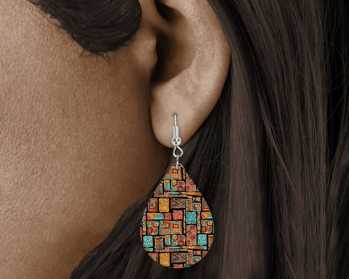 New Release Geometric Tribal Tear Drop Dangle Printed Earrings Jewelry Handmade