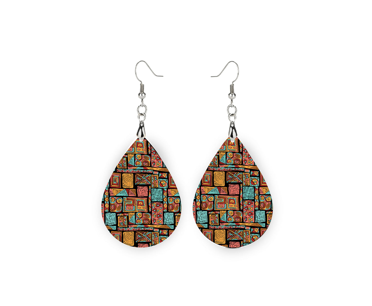 New Release Geometric Tribal Tear Drop Dangle Printed Earrings Jewelry Handmade