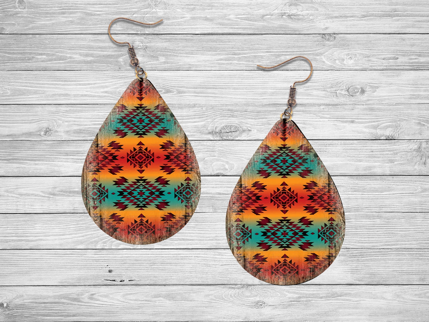 New Release Orange and Turquoise Tribal Tear Drop Dangle Printed Earrings Jewelry Handmade