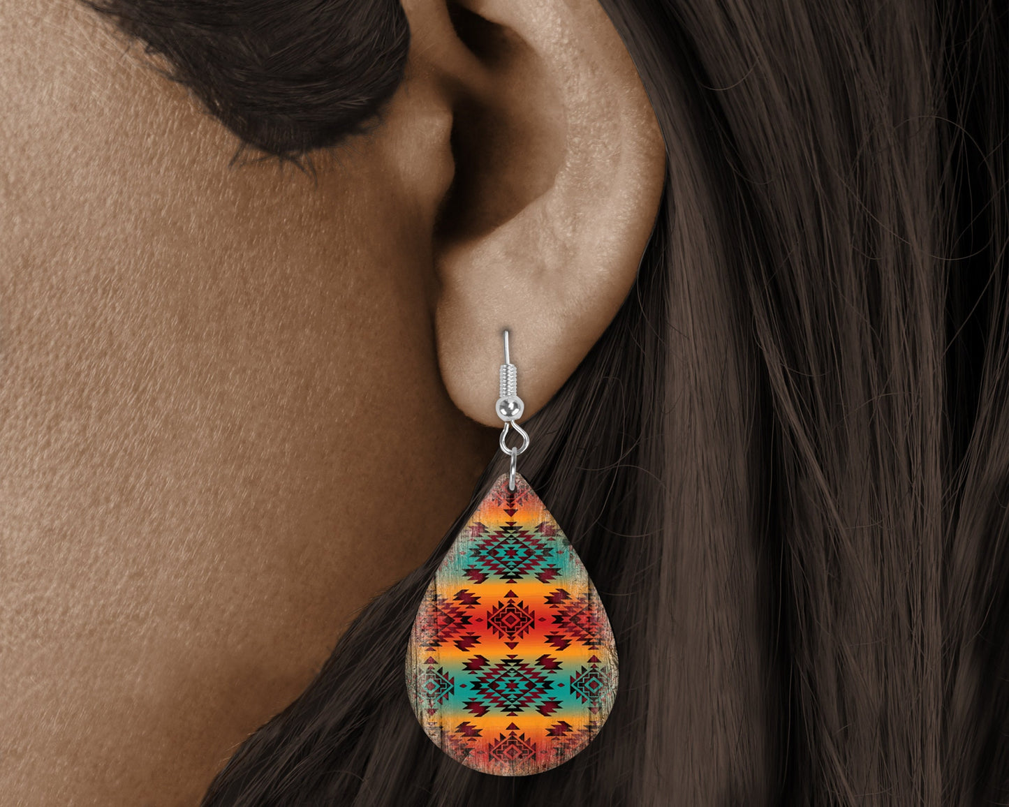 New Release Orange and Turquoise Tribal Tear Drop Dangle Printed Earrings Jewelry Handmade