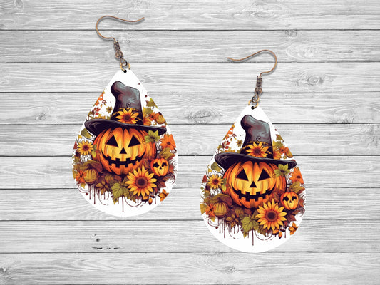 New Release Fall Earrings, Pumpkins and Fall Leaves Tear Drop Dangle Printed Earrings Jewelry Handmade