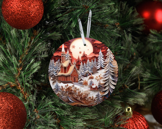 New Release Christmas Ornament, Christmas Church at Night Ceramic Christmas Ornament