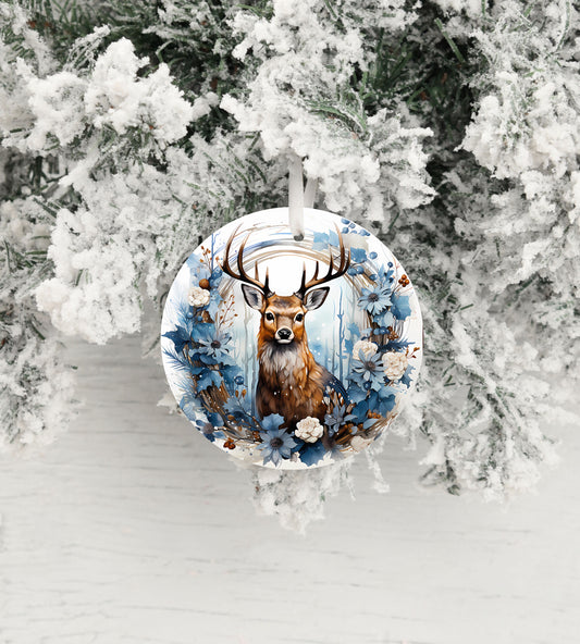 New Release Christmas Ornament, Christmas Deer Blue Wreath Ceramic Christmas Ornament