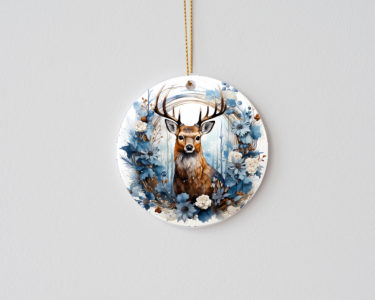 New Release Christmas Ornament, Christmas Deer Blue Wreath Ceramic Christmas Ornament