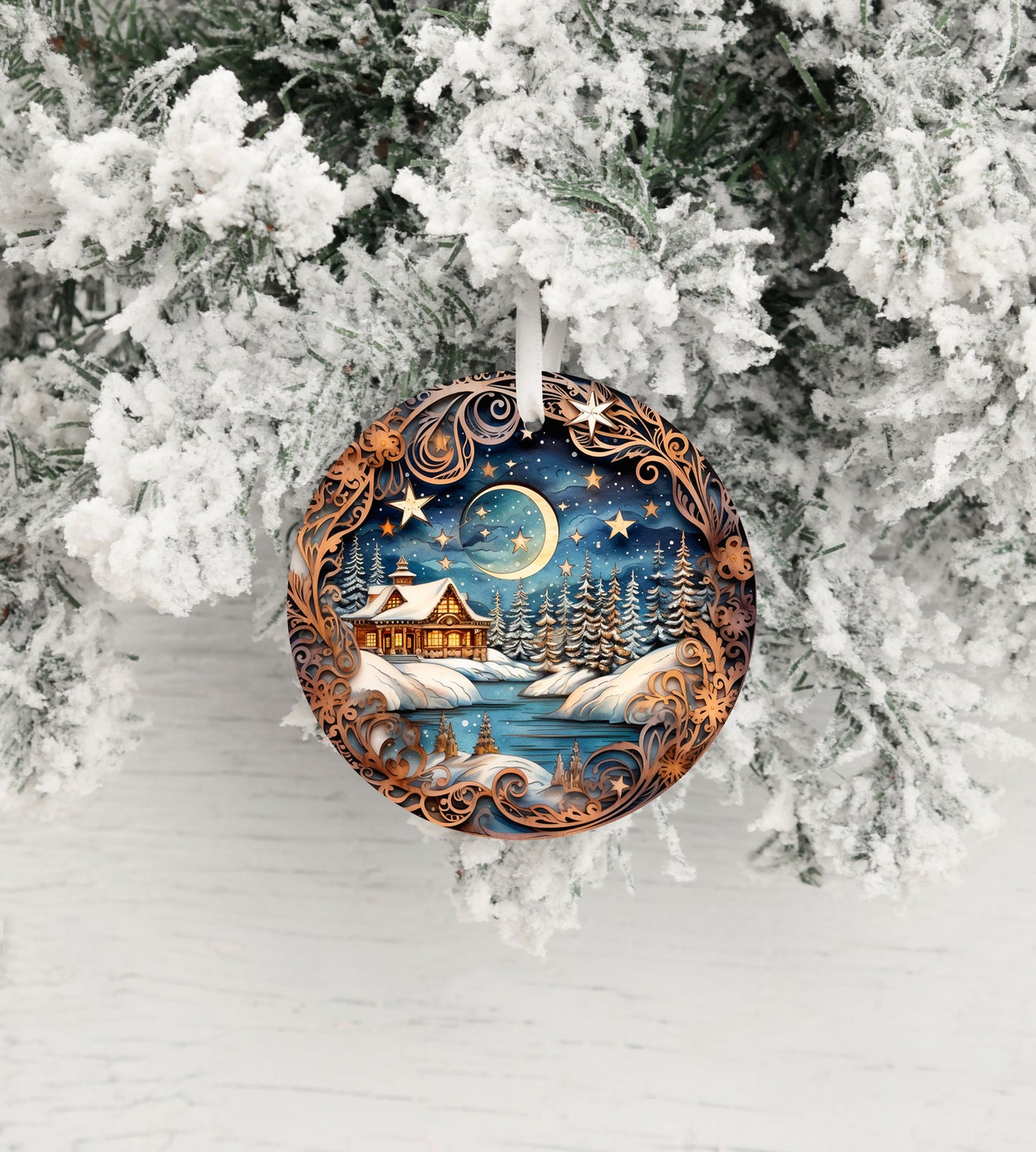 New Release Christmas Ornament, Christmas Lake Cabin Ceramic Christmas Ornament