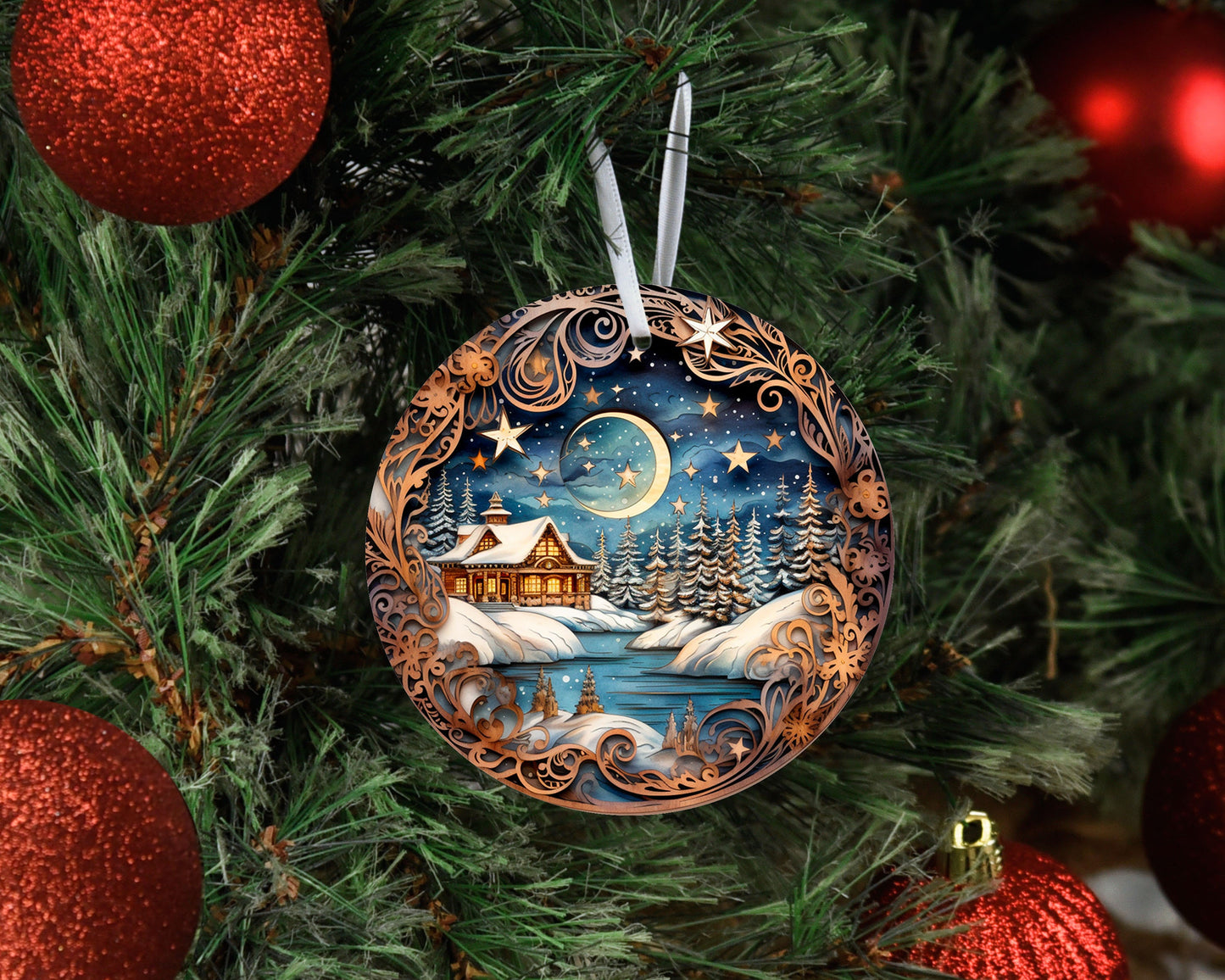 New Release Christmas Ornament, Christmas Lake Cabin Ceramic Christmas Ornament